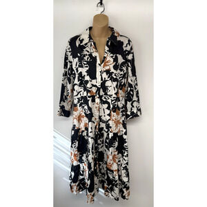 Soft Surroundings Sz 14 Moonglow Midi Dress Button Down Tiered Fall Black Brown